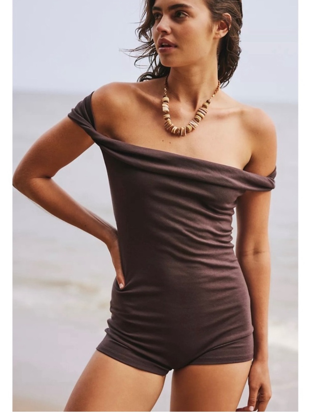 Free People Beach Maren Brown Romper